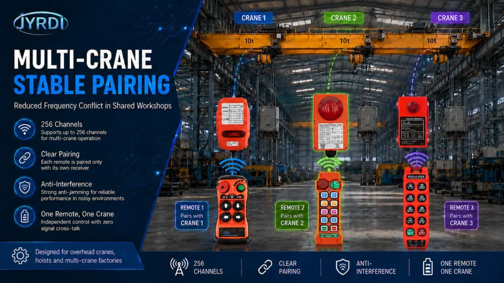 multiple crane remote controls working in the same workshop with stable pairing