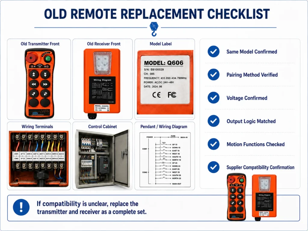 photos required to replace an old crane remote control system
